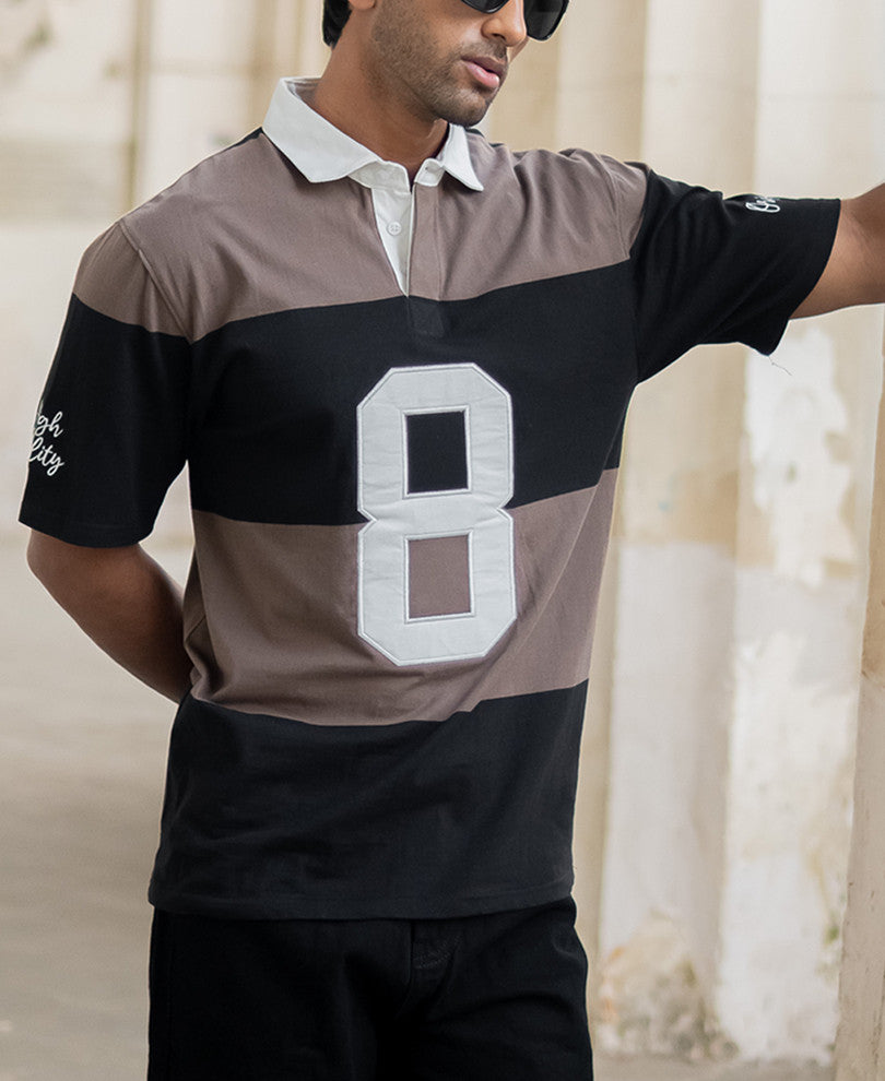 Beige Embroidered Stripe T-Shirt