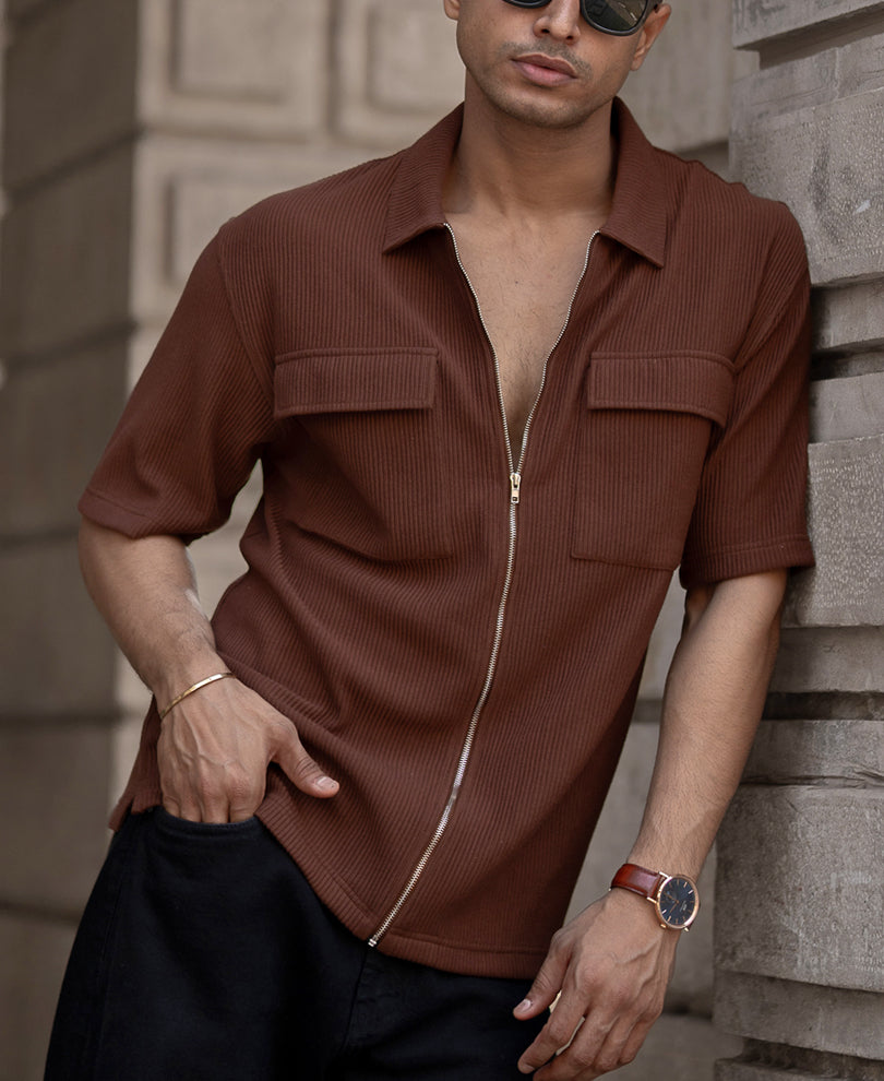 Cocoa Brown Oversized Half Sleeves Shirt