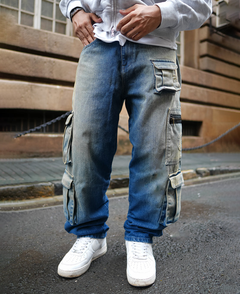 Blue Baggy Fit Cargo Denimã‚Â Jeans