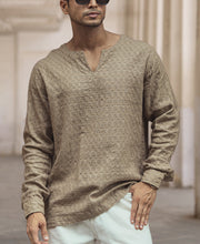 Beige Structured Regular Fit Full Sleeve Kurta Style Shirt