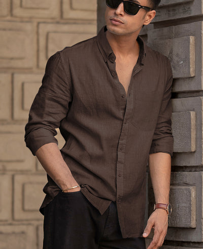 Brown Linen Blend Shirt