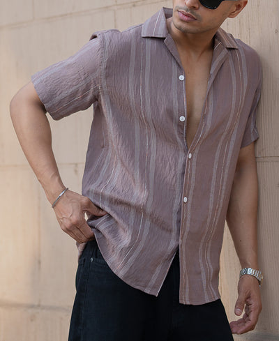 Dark Brown Micro Striped Flowy Shirt