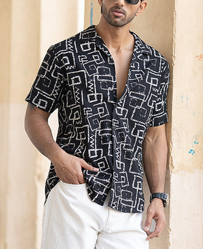 Black Cuban Printed Shirt