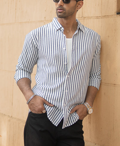 Navy Seersucker Stripe Shirt