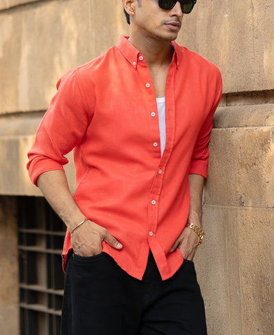 Fiery Red Lightweight Linen Shirt