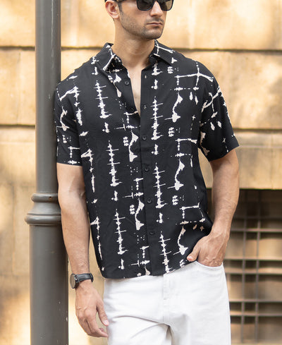 Black Abstract Tie Dye Print Shirt