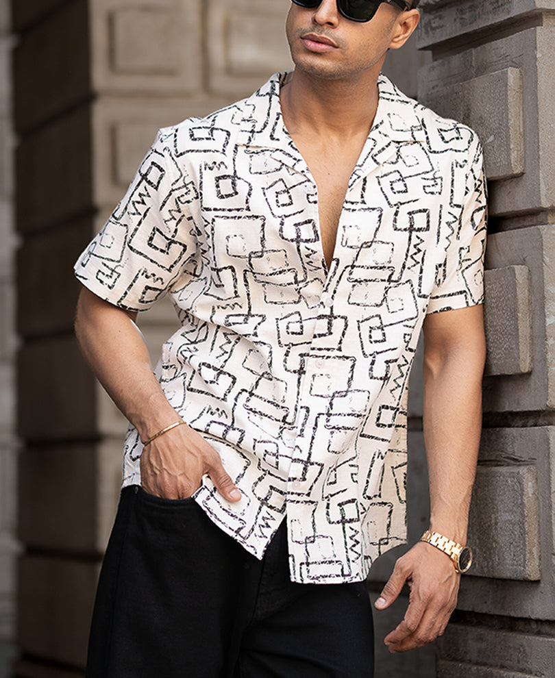 White Cuban Printed Shirt