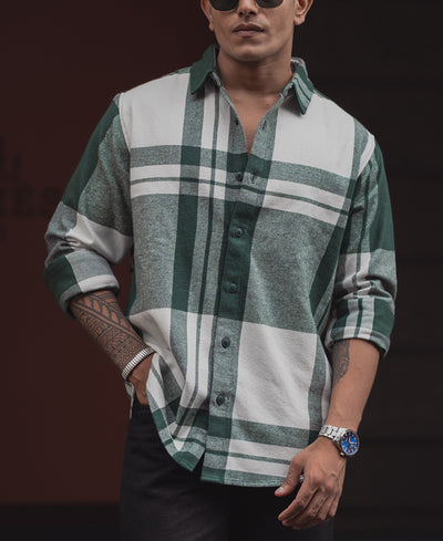 Forest Green Checked Regular Fit Full Sleeve Shirt