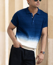 Blue Ombre Knit Polo T-Shirt