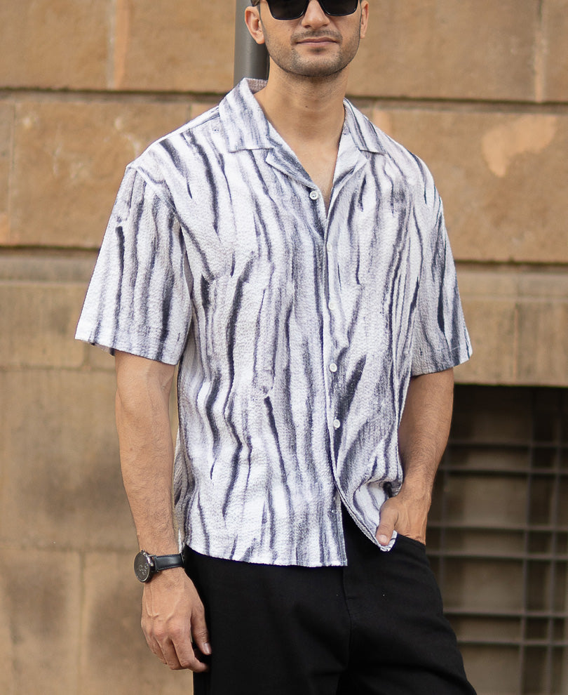 Grey Abstract Print Structured Shirt