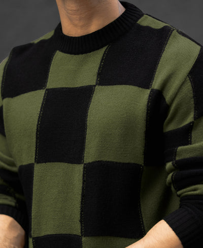 Black And Green Checks Regular Fit Full Sleeves T-Shirt