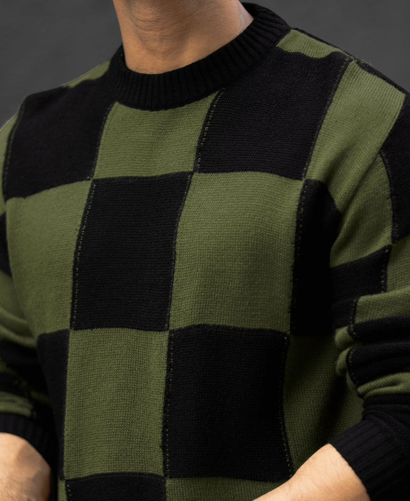 Black And Green Checks Regular Fit Full Sleeves T-Shirt