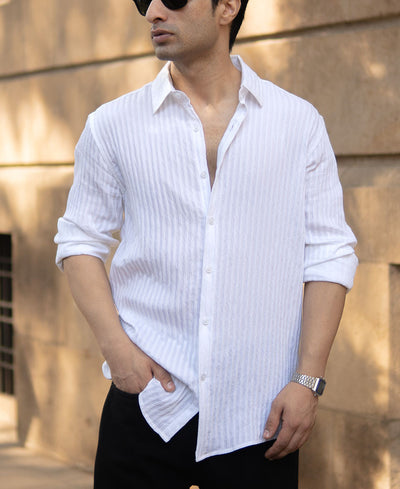 White Stripes Regular Fit Full Sleeves Shirt