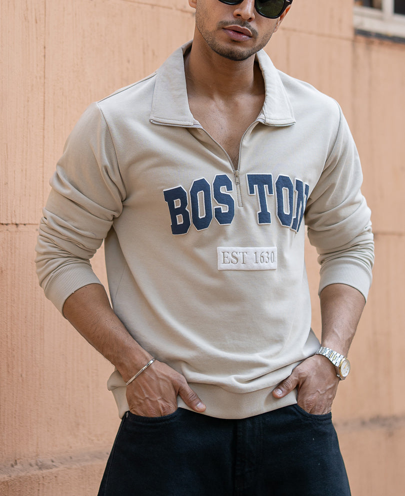 Beige Boston Zipper T-Shirt