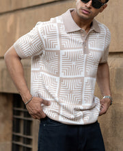 Beige Geometric Jacquard T-Shirt