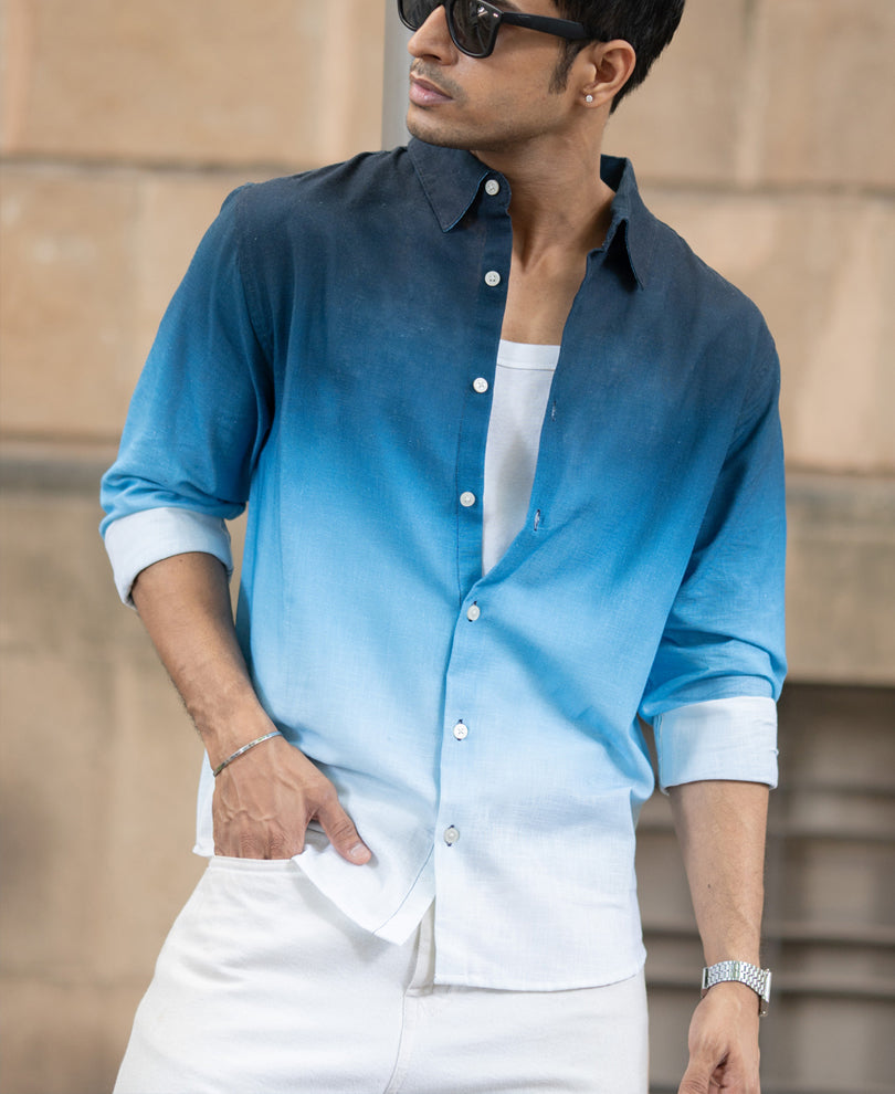 Dark Blue Ombre Print Shirt.