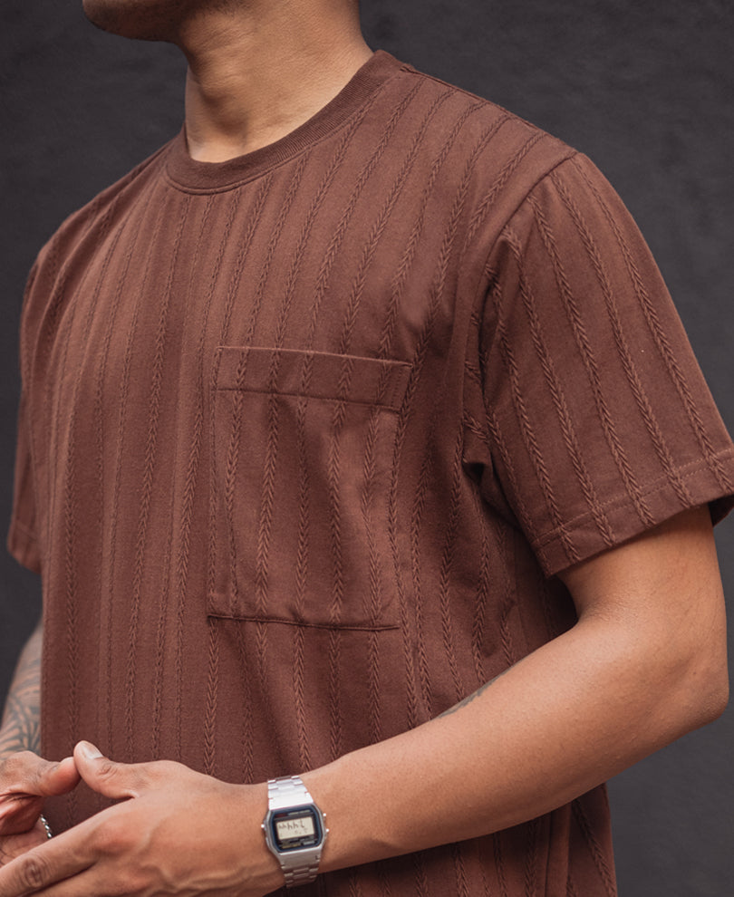 Brown Structured Regular Half Sleeves T Shirt