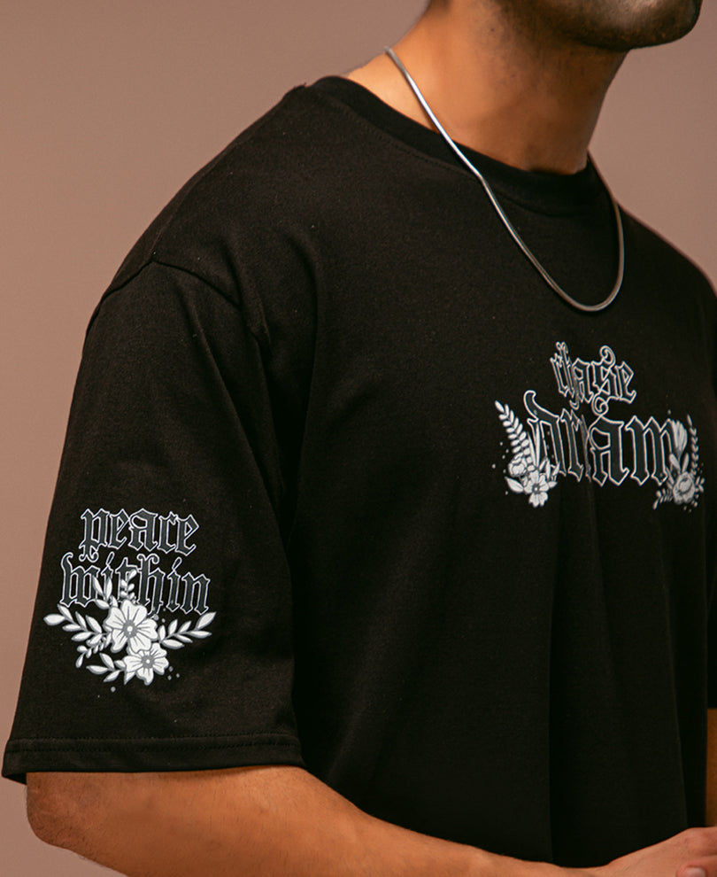 Black 62 Printed Oversized Half Sleeves T Shirt