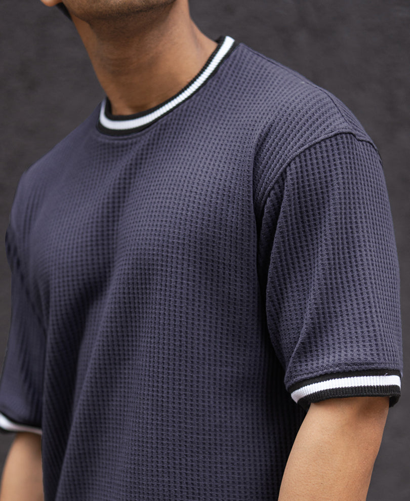 Navy Blue Structured Oversized Half Sleeves T Shirt