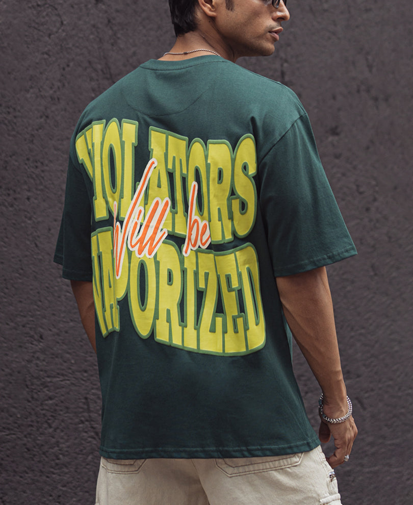 Dark Green Printed Oversized Half Sleeves T Shirt