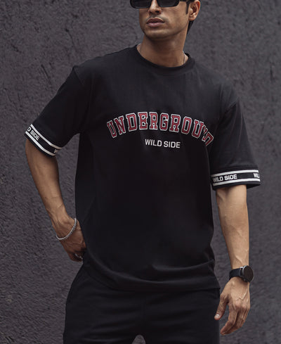 Black Underground Printed Oversized Half Sleeves T Shirt