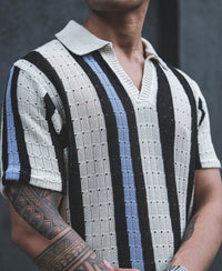 Multicolor Structured Knitted Striped Half Sleeves T Shirt