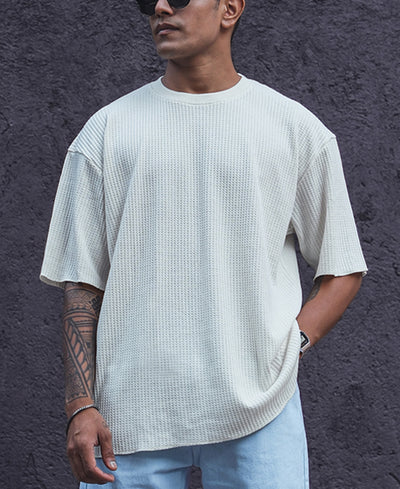 Off White Structured Oversized Half Sleeves T Shirt