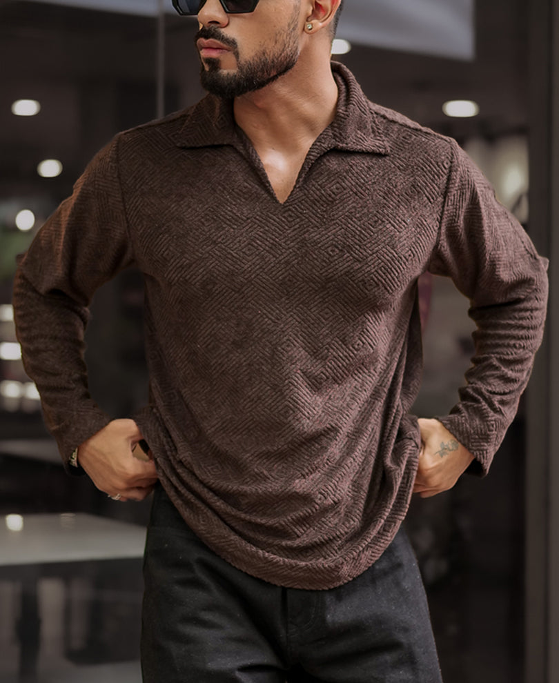 Forest Brown Regular Fit Full Sleeves Tshirt