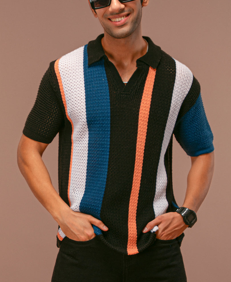 Multicolor Crochet Striped T Shirt
