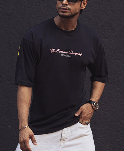 Black Oversized Back Printed Half Sleeves T Shirt