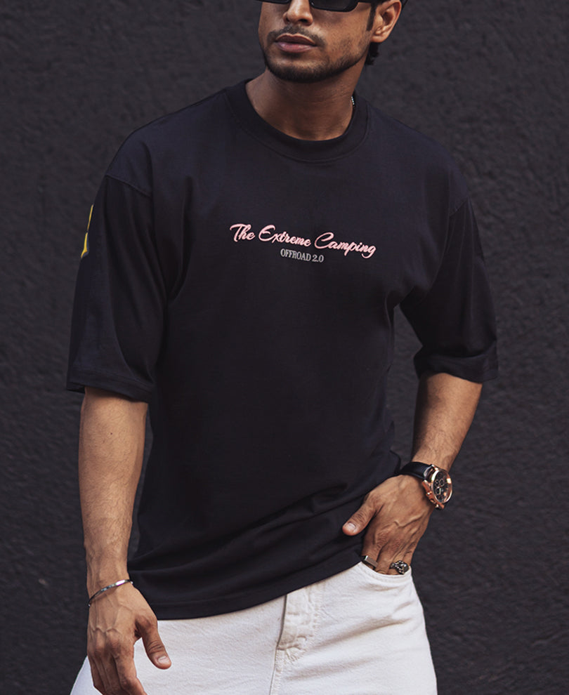 Black Oversized Back Printed Half Sleeves T Shirt