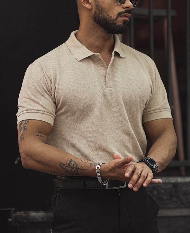 Beige Regular Fit Half SleevesÂ T-Shirt