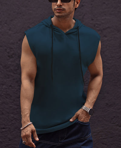Teal Blue Oversized Sleeveless Hoodie Vest