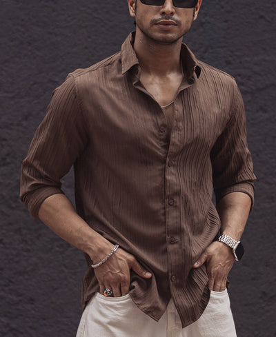 Brown Solid Full Sleeves Shirt
