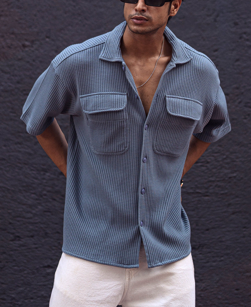 Grey Structured Oversized Half Sleeves Shirt