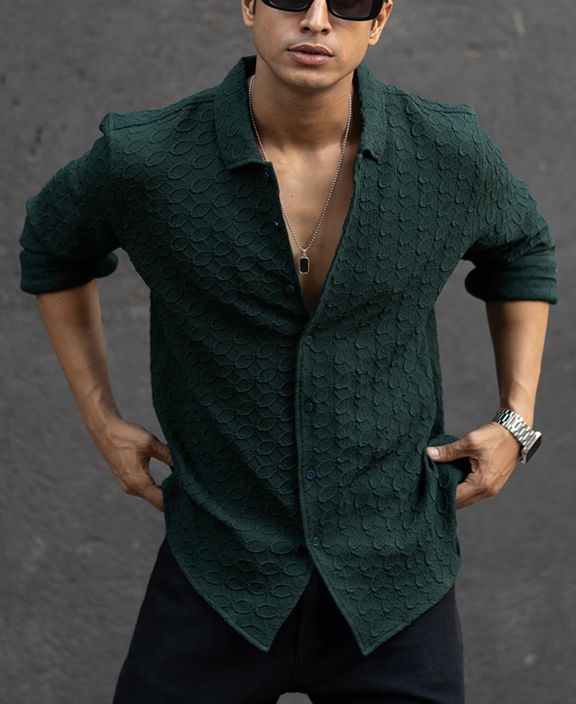 Teal Blue Structured Full Sleeves Shirt