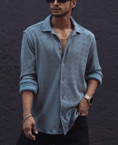 Grey Structured Full Sleeves Shirt