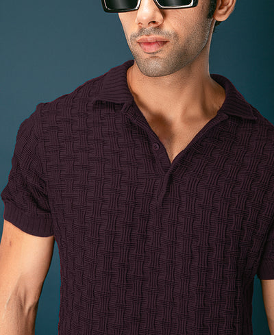 Wine Structured Half Sleeves T Shirt