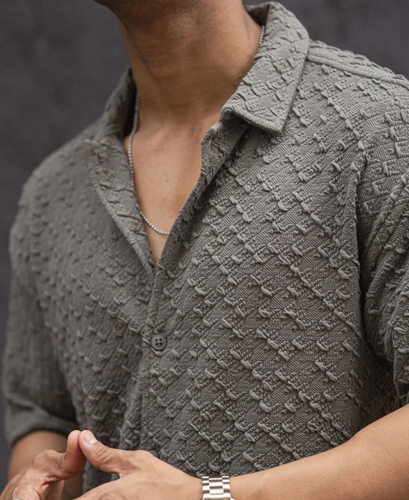 Grey Structured Oversized Fit Half Sleeves Shirt