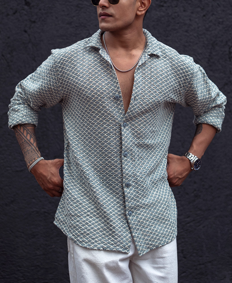 Sky Grey Structured Regular Full Sleeves Shirt