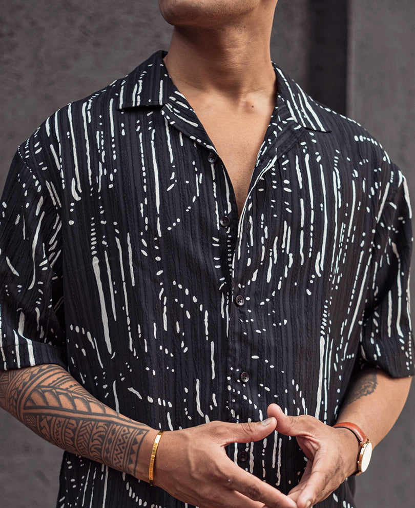 Black Printed Oversized Half Sleeves Shirt