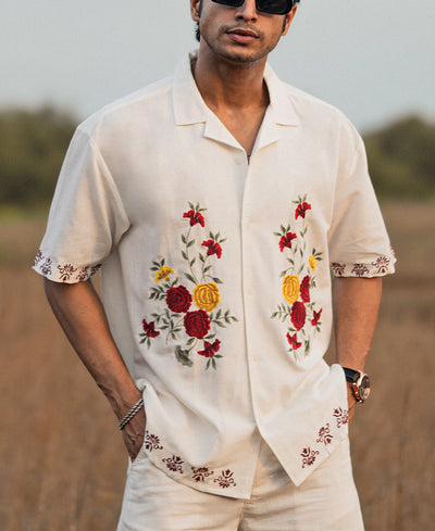 White Structured Embroidery Oversized Shirt