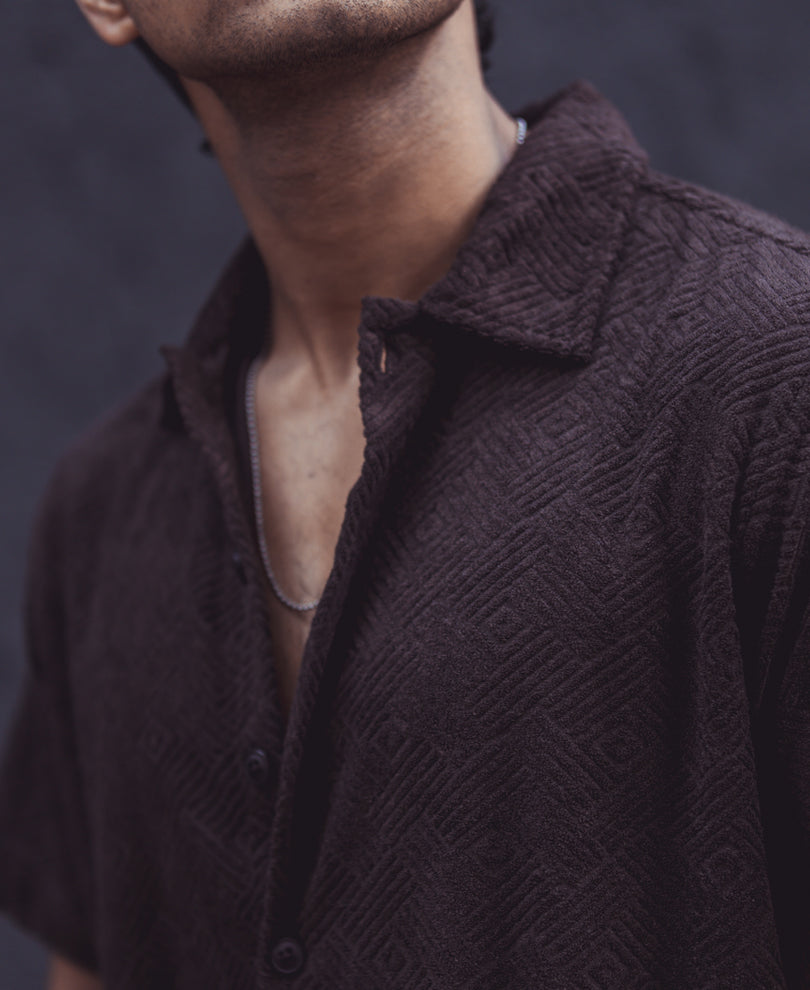 Dark Brown Structured Regular Fit Half Sleeves Shirt