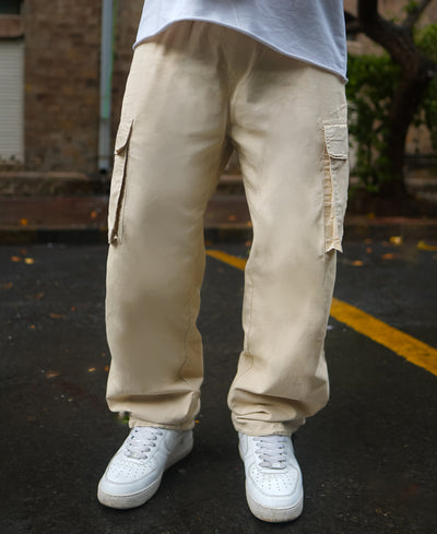 Light Beige Baggy fit Parachute Pant