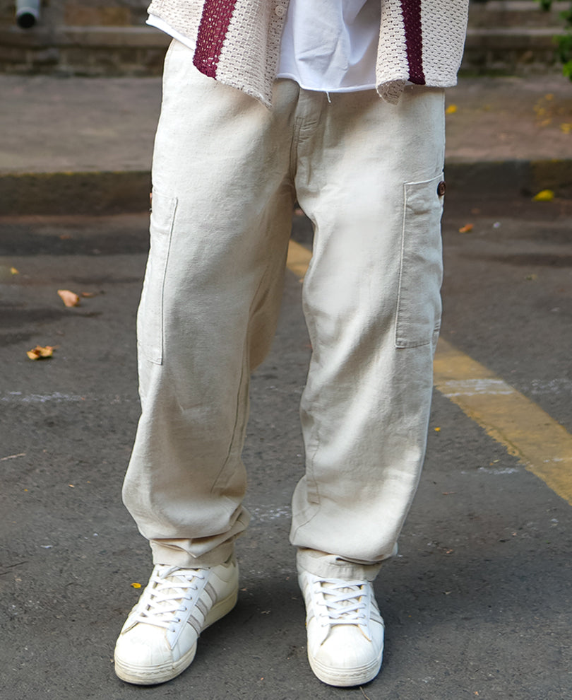 Off White Baggy Fit Linen Pants