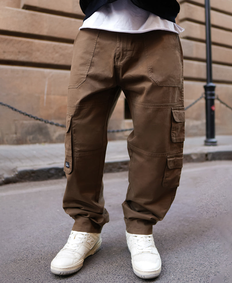 Brown Relaxed Fit Side Pocket Cargo Pant