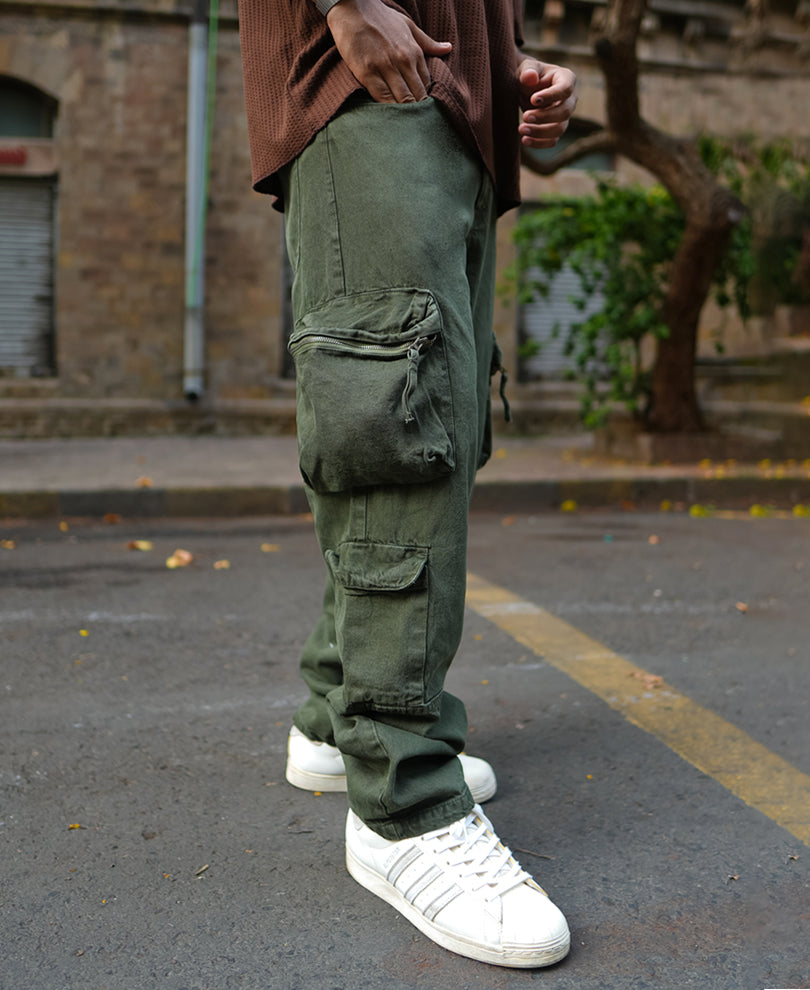 Green Baggy Fit Side Pocket Denim Jeans