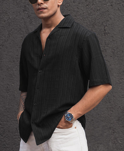 Black Structured Half Sleeves Oversized fit Shirt