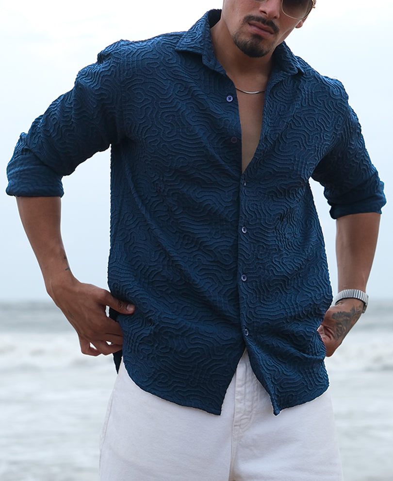 Navy Blue Regular fit Structured Full Sleeves Shirt