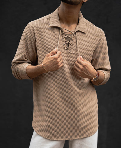 Coffee Regular Fit Full Sleeves Shirt